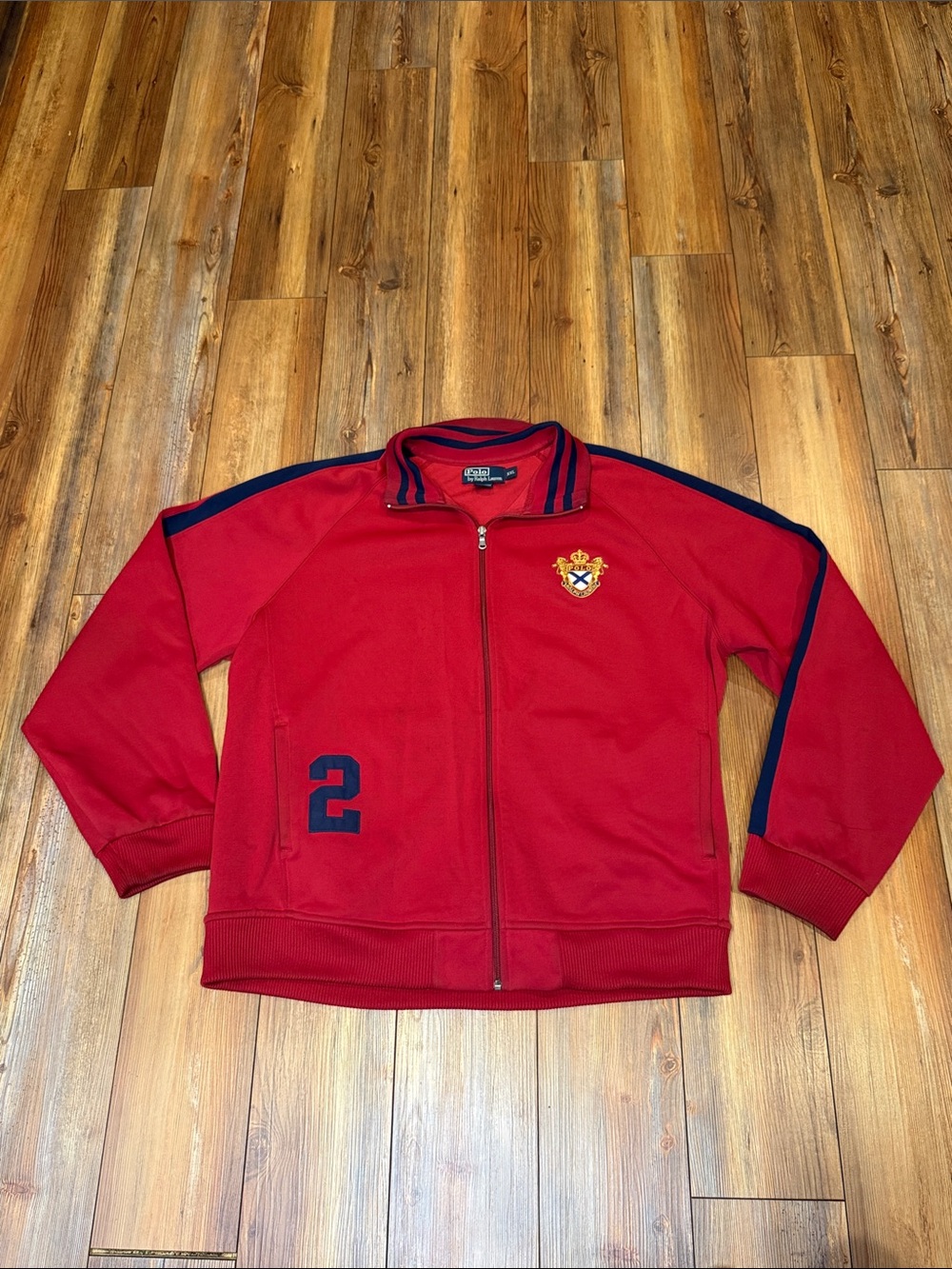 Vintage Polo Ralph Lauren #2 Polo Crest Red Zip-Up Jacket w/ Navy Trim Size XXL